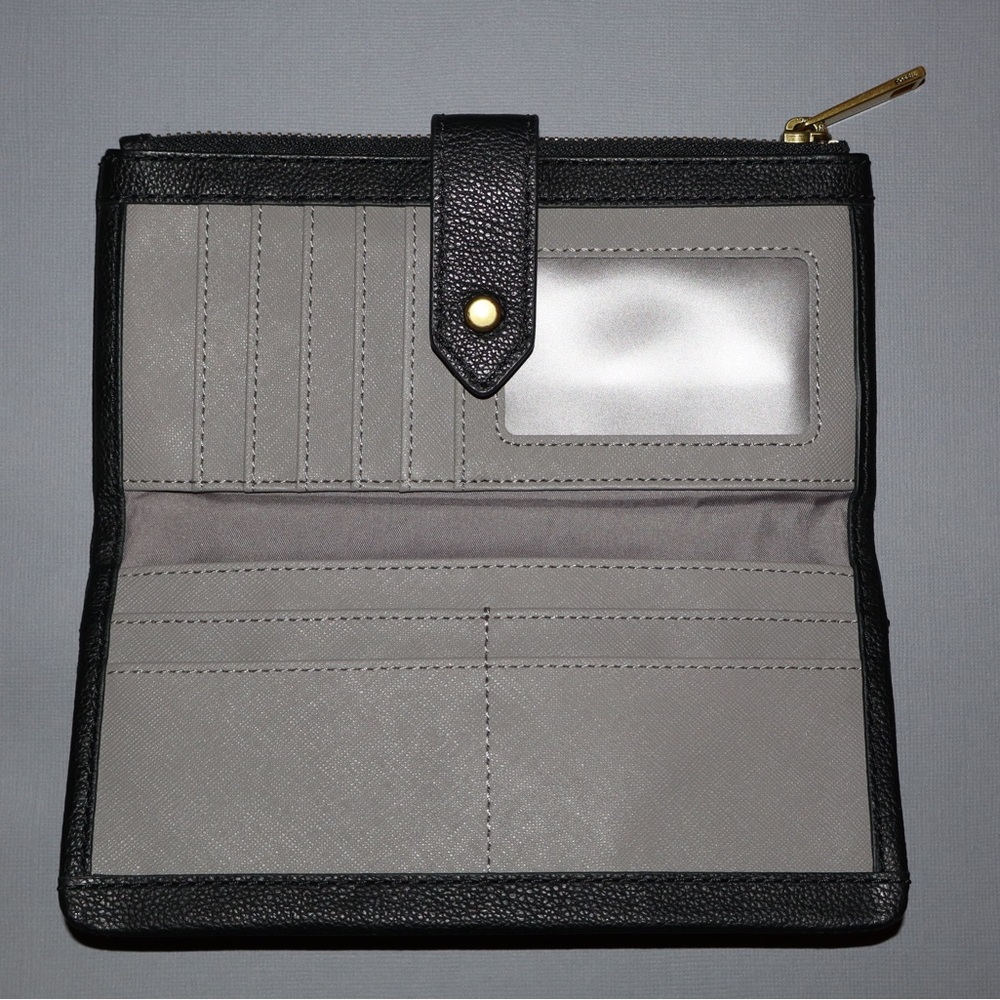 Fossil Lainie Clutch Black Leather Wallet With Gray Interior - Picture 4 of 8